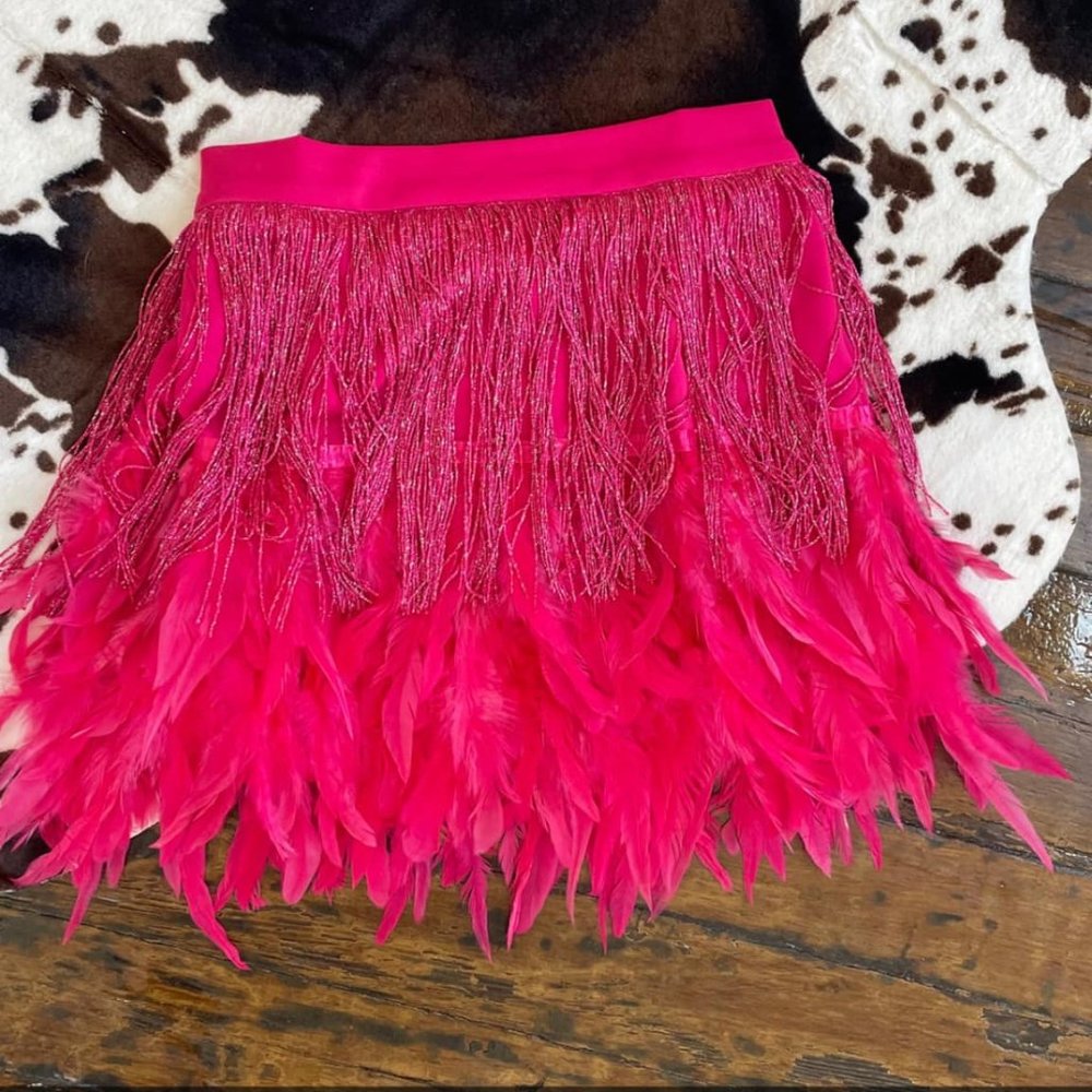 Hot pink feather fringe skirt